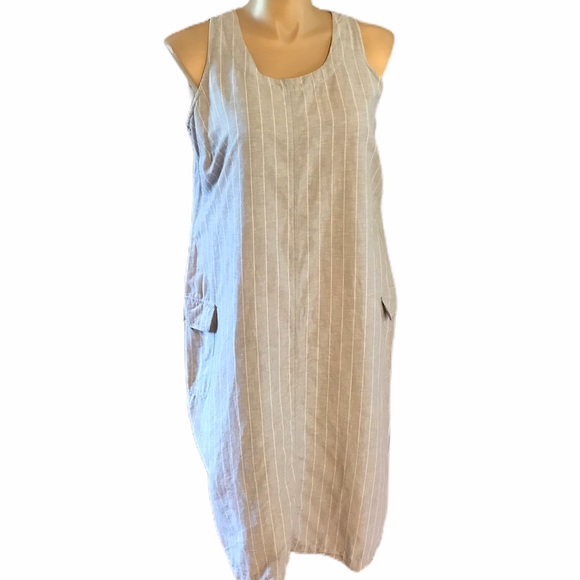 Venezia Dresses & Skirts - Venezia 14/16 Linen Blend Dress Grey & White